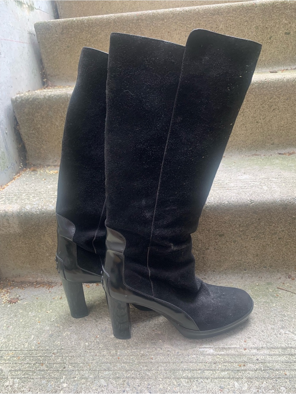 Tod's Black Suede Knee-High Heeled Boots